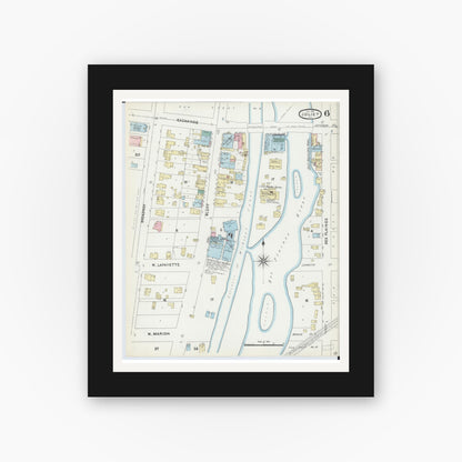 Old map wall art mockup — black gallery frame with white mat — Sanborn Fire Insurance Map from Joliet, Will County, Illinois (1891), Sheet #0006