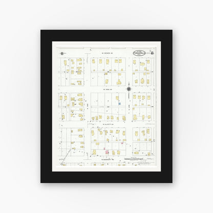 Old map wall art mockup — black gallery frame with white mat — Sanborn Fire Insurance Map from Fergus Falls, Otter Tail County, Minnesota (1924), Sheet #0008