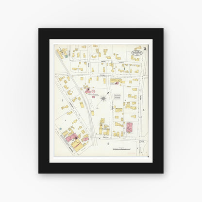 Old map wall art mockup — black gallery frame with white mat — Sanborn Fire Insurance Map from Stoughton, Norfolk County, Massachusetts (1906), Sheet #0003