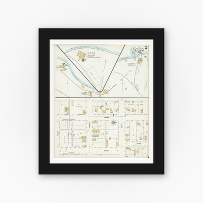 Old map wall art mockup — black gallery frame with white mat — Sanborn Fire Insurance Map from Aitkin, Aitkin County, Minnesota (1898), Sheet #0002