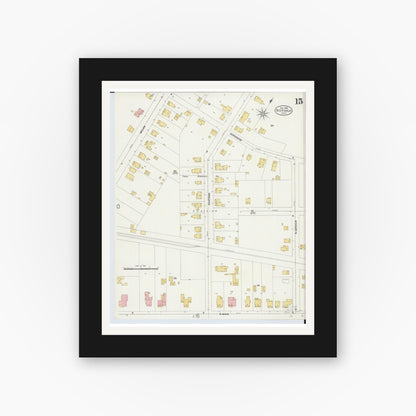 Old map wall art mockup — black gallery frame with white mat — Sanborn Fire Insurance Map from Norwalk, Huron County, Ohio (1906), Sheet #0015