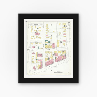 Old map wall art mockup — black gallery frame with white mat — Sanborn Fire Insurance Map from Conneaut, Ashtabula County, Ohio (1909), Sheet #0013