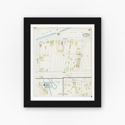 Old map wall art mockup — black gallery frame with white mat — Sanborn Fire Insurance Map from Sault Sainte Marie, Chippewa County, Michigan (1895), Sheet #0003