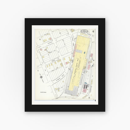 Old map wall art mockup — black gallery frame with white mat — Sanborn Fire Insurance Map from Ellwood City, Lawrence County, Pennsylvania (1914), Sheet #0006