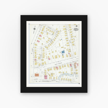 Old map wall art mockup — black gallery frame with white mat — Sanborn Fire Insurance Map from Pontiac, Oakland County, Michigan (1919), Sheet #0011
