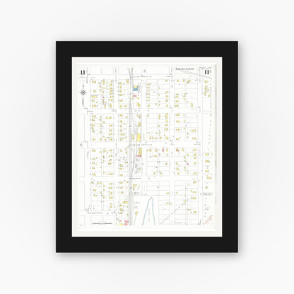 Old map wall art mockup — black gallery frame with white mat — Sanborn Fire Insurance Map from Grinnell, Poweshiek County, Iowa (1932), Sheet #0011