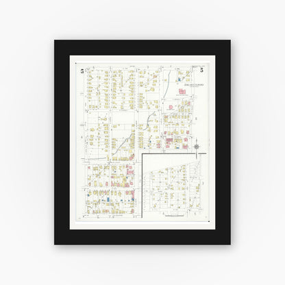 Old map wall art mockup — black gallery frame with white mat — Sanborn Fire Insurance Map from Wilmington, Clinton County, Ohio (1933), Sheet #0005