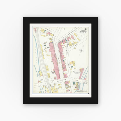 Old map wall art mockup — black gallery frame with white mat — Sanborn Fire Insurance Map from Three Rivers, Saint Joseph County, Michigan (1909), Sheet #0003