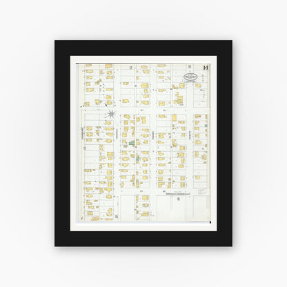 Old map wall art mockup — black gallery frame with white mat — Sanborn Fire Insurance Map from Red Jacket, Houghton County, Michigan (1900), Sheet #0014