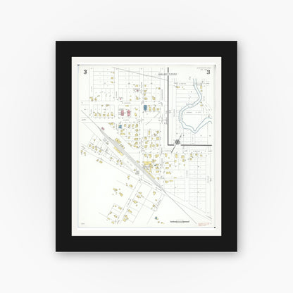 Old map wall art mockup — black gallery frame with white mat — Sanborn Fire Insurance Map from Manchester, Washtenaw County, Michigan (1941), Sheet #0003