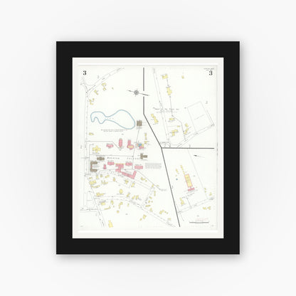 Old map wall art mockup — black gallery frame with white mat — Sanborn Fire Insurance Map from Norton, Bristol County, Massachusetts (1937), Sheet #0003