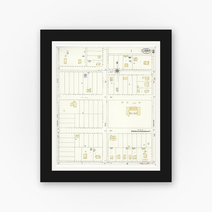 Old map wall art mockup — black gallery frame with white mat — Sanborn Fire Insurance Map from Claremont, Los Angeles County, California (1909), Sheet #0002