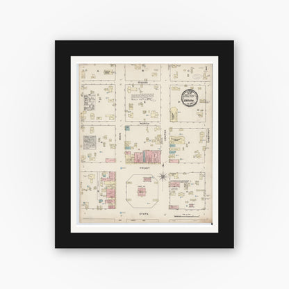 Old map wall art mockup — black gallery frame with white mat — Sanborn Fire Insurance Map from Bonham, Fannin County, Texas (1885), Sheet #0001