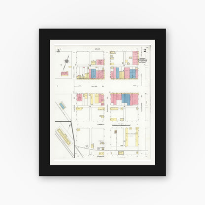 Old map wall art mockup — black gallery frame with white mat — Sanborn Fire Insurance Map from Rotan, Fisher County, Texas (1925), Sheet #0002