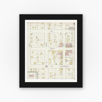 Old map wall art mockup — black gallery frame with white mat — Sanborn Fire Insurance Map from Mason City, Mason County, Illinois (1887), Sheet #0002