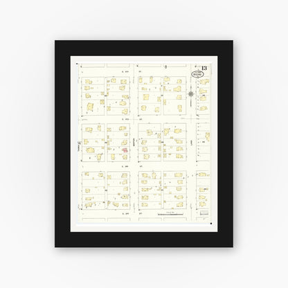 Old map wall art mockup — black gallery frame with white mat — Sanborn Fire Insurance Map from Boone, Boone County, Iowa (1909), Sheet #0013