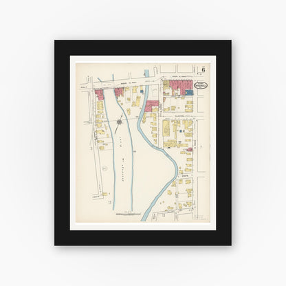 Old map wall art mockup — black gallery frame with white mat — Sanborn Fire Insurance Map from Greenville, Mercer County, Pennsylvania (1922), Sheet #0006