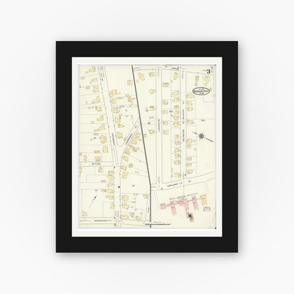 Old map wall art mockup — black gallery frame with white mat — Sanborn Fire Insurance Map from Newburyport, Essex County, Massachusetts (1914), Sheet #0003