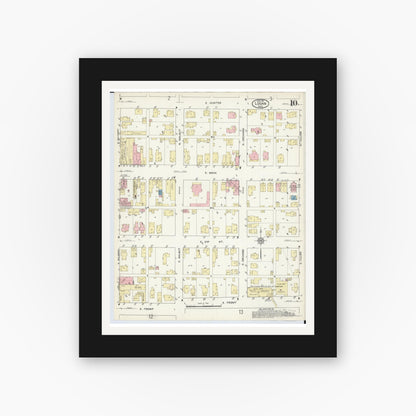 Old map wall art mockup — black gallery frame with white mat — Sanborn Fire Insurance Map from Logan, Hocking County, Ohio (1914), Sheet #0010