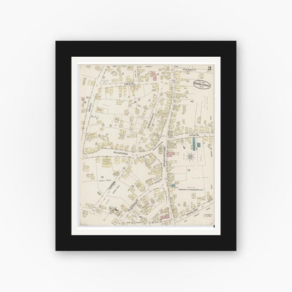 Old map wall art mockup — black gallery frame with white mat — Sanborn Fire Insurance Map from Marblehead, Essex County, Massachusetts (1885), Sheet #0003