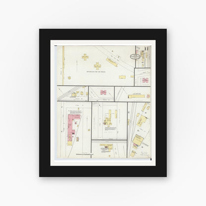 Old map wall art mockup — black gallery frame with white mat — Sanborn Fire Insurance Map from Fostoria, Seneca, Hancock, And Wood Counties, Ohio (1896), Sheet #0011