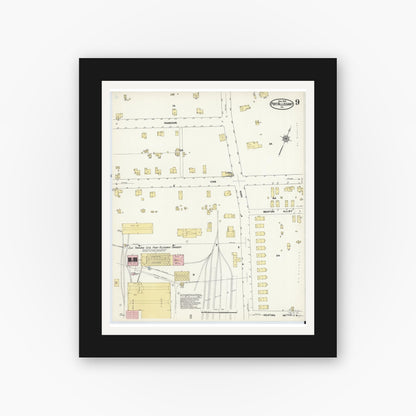 Old map wall art mockup — black gallery frame with white mat — Sanborn Fire Insurance Map from Port Allegany, McKean County, Pennsylvania (1909), Sheet #0009