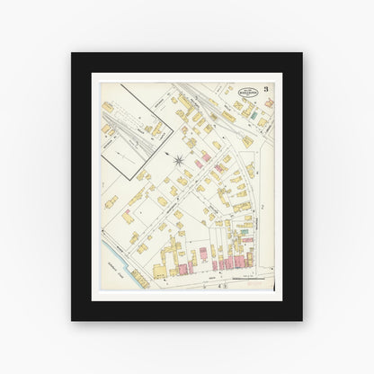 Old map wall art mockup — black gallery frame with white mat — Sanborn Fire Insurance Map from Middleburgh, Schoharie County, New York (1904), Sheet #0003