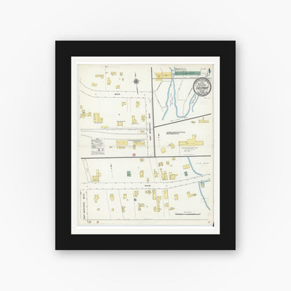 Old map wall art mockup — black gallery frame with white mat — Sanborn Fire Insurance Map from Eastport, Suffolk County, New York (1909), Sheet #0001