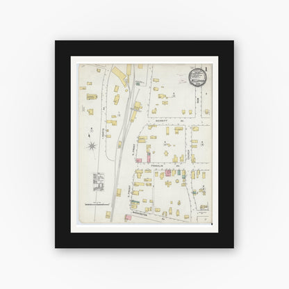 Old map wall art mockup — black gallery frame with white mat — Sanborn Fire Insurance Map from Millbrook, Dutchess County, New York (1892), Sheet #0001