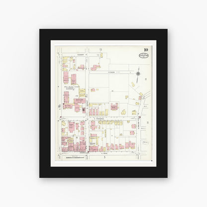 Old map wall art mockup — black gallery frame with white mat — Sanborn Fire Insurance Map from Staunton, Independent Cities, Virginia (1914), Sheet #0010