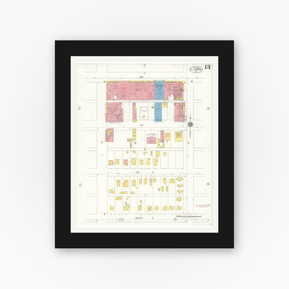 Old map wall art mockup — black gallery frame with white mat — Sanborn Fire Insurance Map from El Centro, Imperial County, California (1922), Sheet #0013