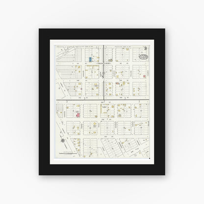 Old map wall art mockup — black gallery frame with white mat — Sanborn Fire Insurance Map from Claude, Armstrong County, Texas (1921), Sheet #0003