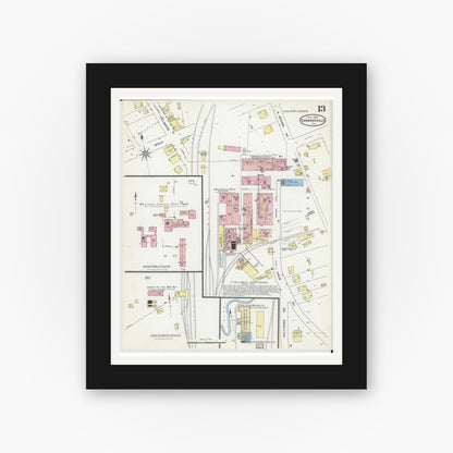 Old map wall art mockup — black gallery frame with white mat — Sanborn Fire Insurance Map from Edwardsville, Madison County, Illinois (1909), Sheet #0013