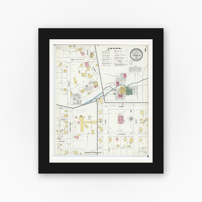 Old map wall art mockup — black gallery frame with white mat — Sanborn Fire Insurance Map from Versailles, Darke County, Ohio (1902) - Complete Map Set