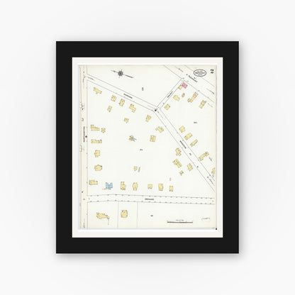 Old map wall art mockup — black gallery frame with white mat — Sanborn Fire Insurance Map from Amherst, Hampshire County, Massachusetts (1910), Sheet #0002