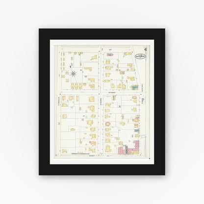 Old map wall art mockup — black gallery frame with white mat — Sanborn Fire Insurance Map from Rocky Mount, Edgecombe And Nash Counties, North Carolina (1907), Sheet #0004