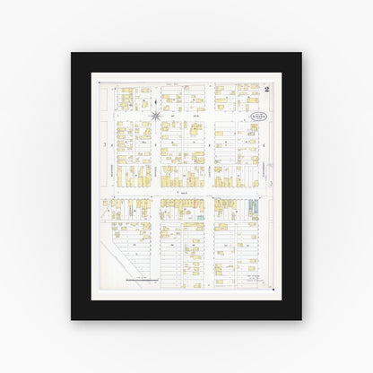 Old map wall art mockup — black gallery frame with white mat — Sanborn Fire Insurance Map from Biwabik, Saint Louis County, Minnesota (1906), Sheet #0002