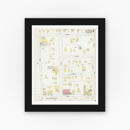 Old map wall art mockup — black gallery frame with white mat — Sanborn Fire Insurance Map from Rockland, Plymouth County, Massachusetts (1896), Sheet #0004