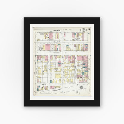 Old map wall art mockup — black gallery frame with white mat — Sanborn Fire Insurance Map from Cairo, Alexander County, Illinois (1891), Sheet #0005