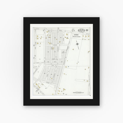 Old map wall art mockup — black gallery frame with white mat — Sanborn Fire Insurance Map from Rockville Centre, Nassau County, New York (1919), Sheet #0013