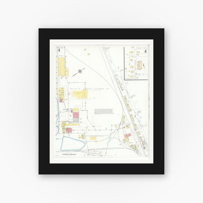 Old map wall art mockup — black gallery frame with white mat — Sanborn Fire Insurance Map from Groveton, Trinity County, Texas (1933), Sheet #0004