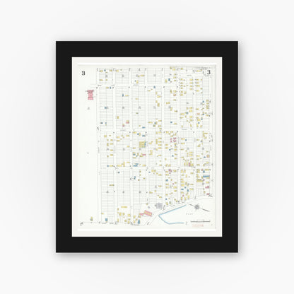 Old map wall art mockup — black gallery frame with white mat — Sanborn Fire Insurance Map from East Paterson, Bergen County, New Jersey (1932), Sheet #0003