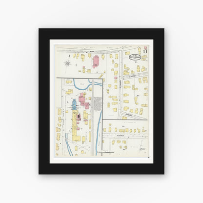 Old map wall art mockup — black gallery frame with white mat — Sanborn Fire Insurance Map from North Adams, Berkshire County, Massachusetts (1892), Sheet #0011