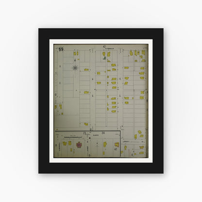 Old map wall art mockup — black gallery frame with white mat — Sanborn Fire Insurance Map from Jackson, Jackson County, Michigan (1907), Sheet #0059