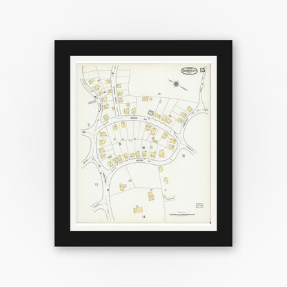 Old map wall art mockup — black gallery frame with white mat — Sanborn Fire Insurance Map from Swampscott, Essex County, Massachusetts (1920), Sheet #0015