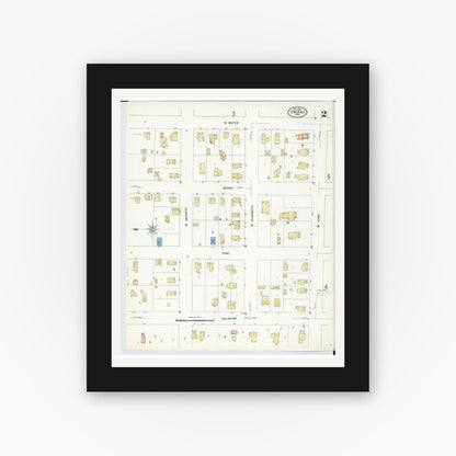 Old map wall art mockup — black gallery frame with white mat — Sanborn Fire Insurance Map from Owosso, Shiawassee County, Michigan (1908), Sheet #0002