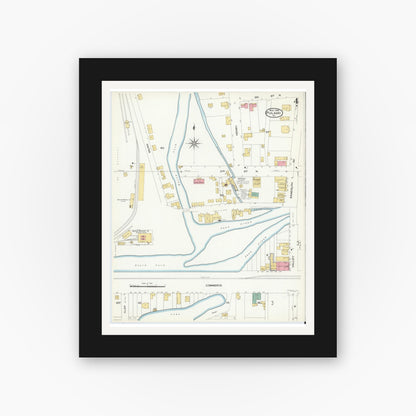 Old map wall art mockup — black gallery frame with white mat — Sanborn Fire Insurance Map from Pulaski, Pulaski County, Virginia (1908), Sheet #0004