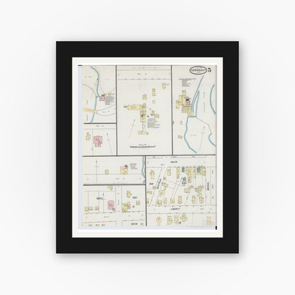 Old map wall art mockup — black gallery frame with white mat — Sanborn Fire Insurance Map from Conneaut, Ashtabula County, Ohio (1889), Sheet #0005