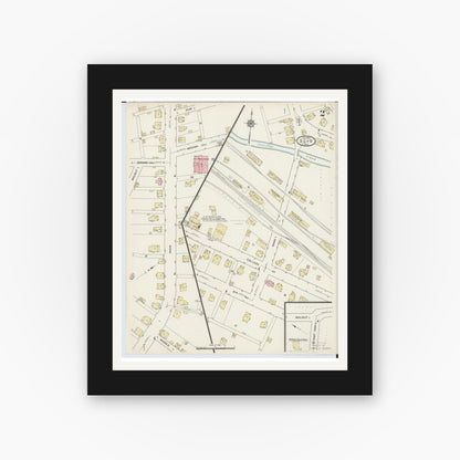 Old map wall art mockup — black gallery frame with white mat — Sanborn Fire Insurance Map from Scio, Harrison County, Ohio (1915), Sheet #0002