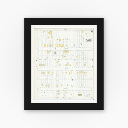 Old map wall art mockup — black gallery frame with white mat — Sanborn Fire Insurance Map from Bemidji, Beltrami County, Minnesota (1909), Sheet #0010